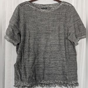 Ann Taylor Gray Knit Fringe Sweater
